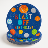Blast Off Birthday Round Paper Plates, 10.5", 8-Pack